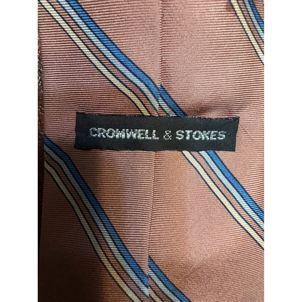 Cromwell & Stokes Mens Silk Tie Handmade in Italy Rose Blue Striped Necktie
